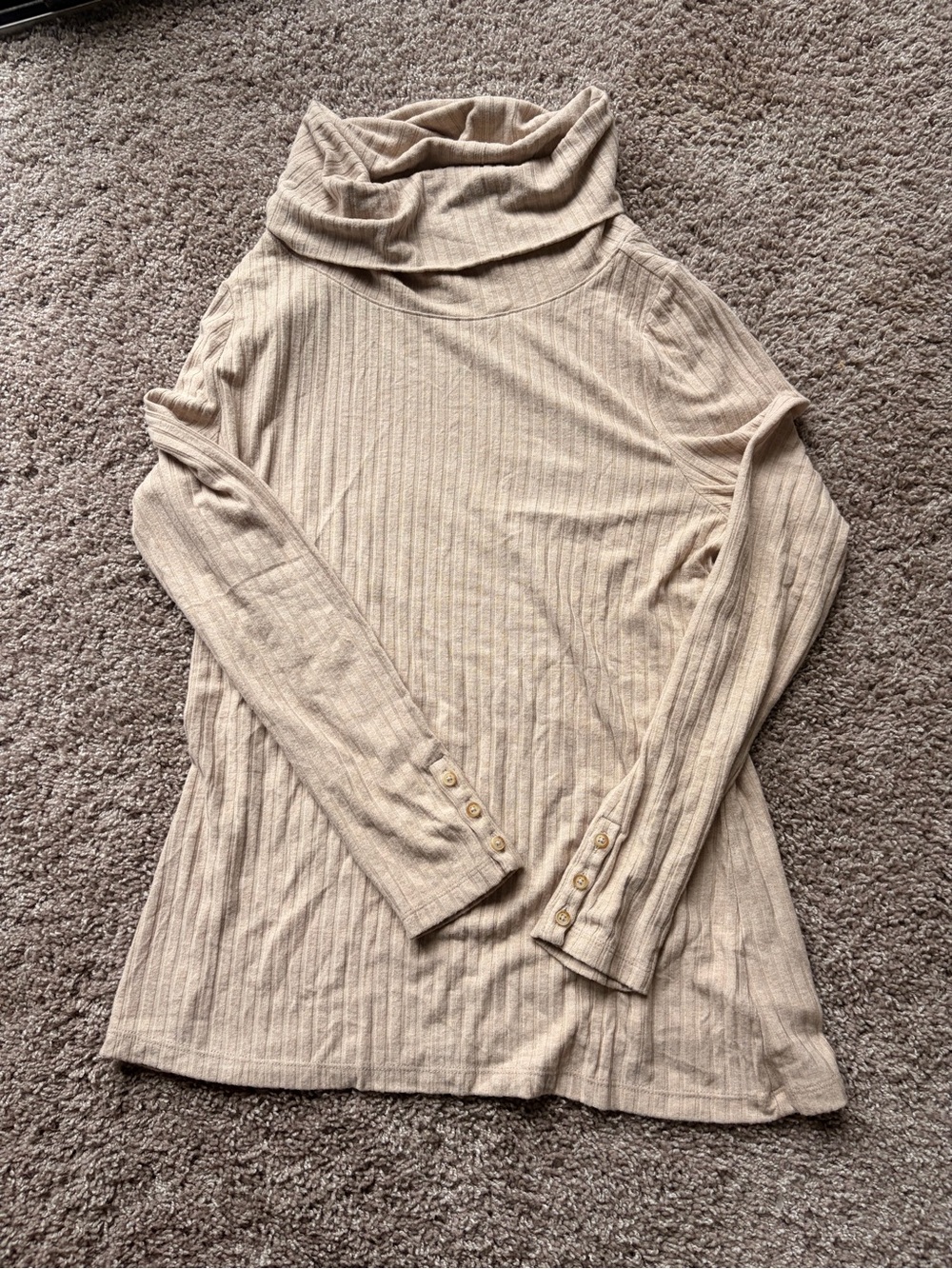 Lands' End Ribbed Cowl Neck Sweater - Beige